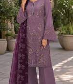 Light purple embroidered faux georgette semi stitched salwar suit