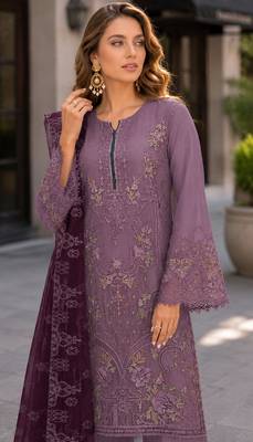 Light purple embroidered faux georgette salwar suit 2