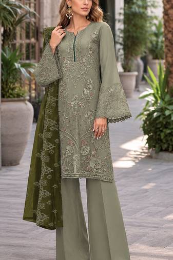 Mehendi embroidered faux georgette semi stitched salwar suit