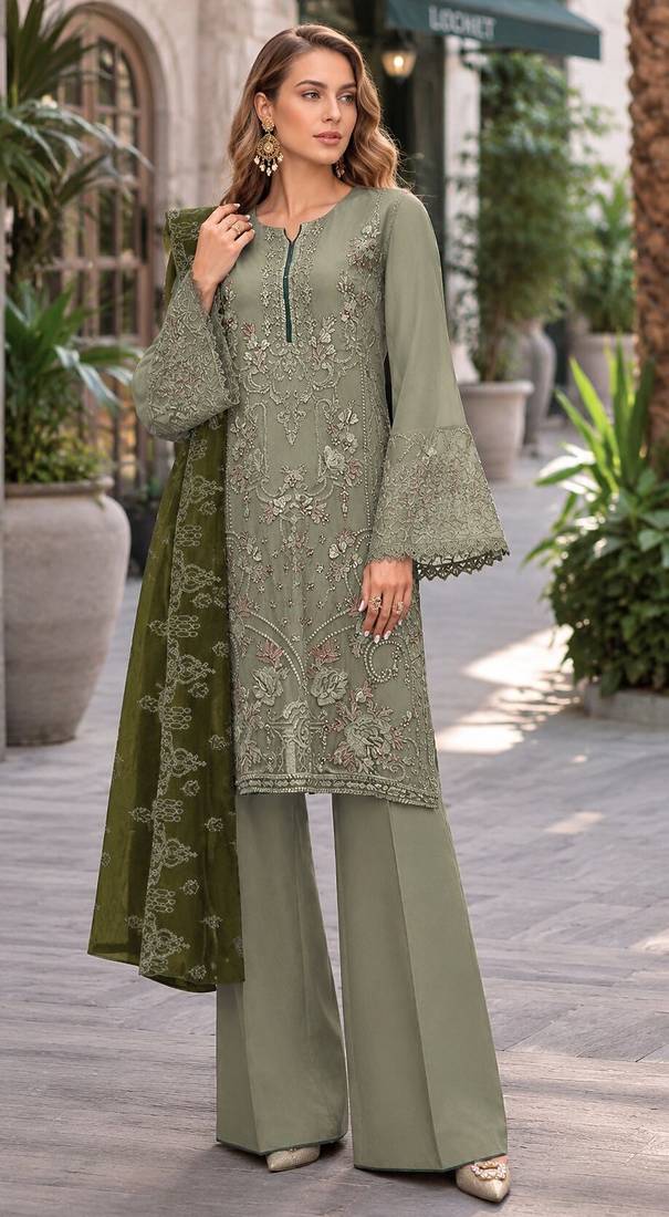 Mehendi embroidered faux georgette semi stitched salwar suit