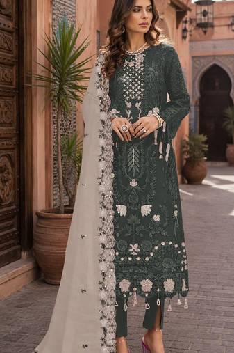Mahendi embroidered faux georgette semi stitched salwar suit