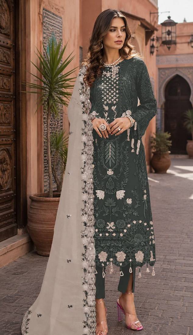 Mahendi embroidered faux georgette semi stitched salwar suit