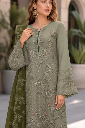 Mehendi embroidered faux georgette semi stitched salwar suit