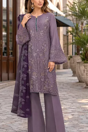 Purple embroidered faux georgette semi stitched salwar suit