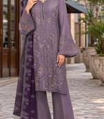 Purple embroidered faux georgette semi stitched salwar suit