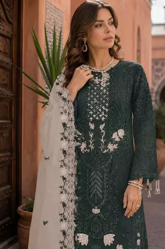 Mahendi embroidered faux georgette semi stitched salwar suit