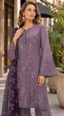 Purple embroidered faux georgette salwar suit 2