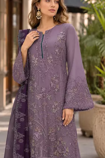 Purple embroidered faux georgette semi stitched salwar suit