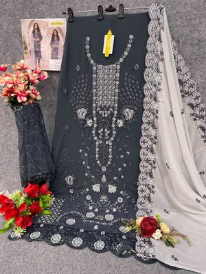 Grey embroidered faux georgette salwar suit 3