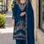 Teal blue velvet semi stitched suit with embroidery codding work