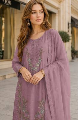Purple chiffon suit with embroidery & sequin work 2