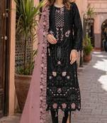 Black embroidered faux georgette semi stitched salwar suit