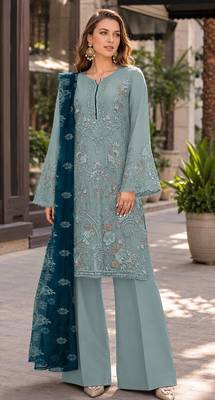 Light green embroidered faux georgette salwar suit 1