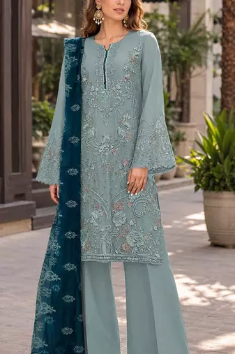 Light green embroidered faux georgette semi stitched salwar suit
