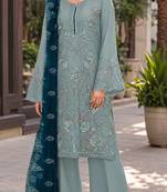 Light green embroidered faux georgette semi stitched salwar suit