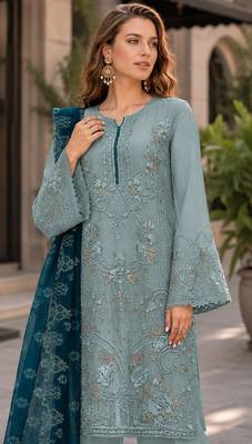 Light green embroidered faux georgette salwar suit 2