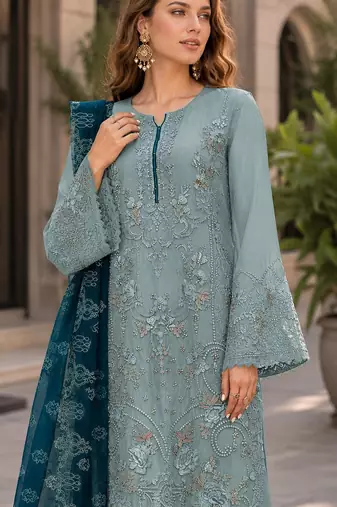 Light green embroidered faux georgette semi stitched salwar suit