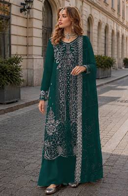 Teal velvet suit with embroidery sequin work 1