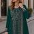 Teal velvet semi stitched suit with embroidery sequence work