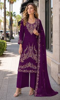Maroon velvet semi stitched suit with embroidery codding work 1