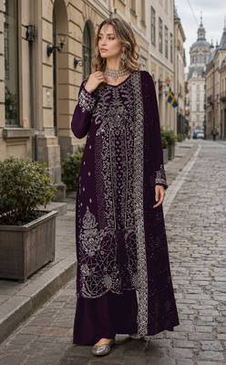 Purple velvet suit with embroidery sequin work 1