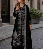 Black velvet semi stitched suit with embroidery sequence work