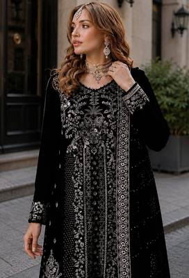 Black velvet suit with embroidery sequin work 2