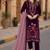 Purple velvet semi stitched suit with embroidery sequence work