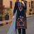 Navy blue velvet semi stitched suit with embroidery sequence work