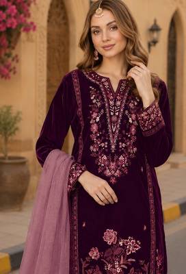 Purple velvet suit with embroidery sequin work 2