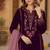 Purple velvet semi stitched suit with embroidery sequence work