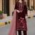 Maroon velvet semi stitched suit with embroidery sequence work