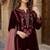 Maroon velvet semi stitched suit with embroidery sequence work