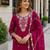 Red chinon free size stitched plazzo suit with embroidered & bearts work
