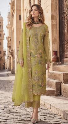 Lemon embroidered faux georgette salwar suit 1