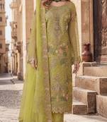 Lemon embroidered faux georgette semi stitched salwar suit