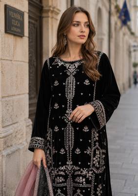 Black velvet suit with embroidery sequin work 2