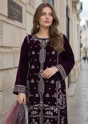 Purple velvet suit with embroidery sequin work 2
