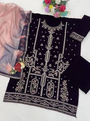 Purple velvet suit with embroidery sequin work 3