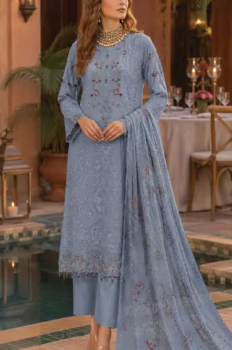 Light blue fox georgette embroidered semi stitched salwar suit