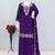 Violet chinon free size stitched plazzo suit with embroidered & bearts work