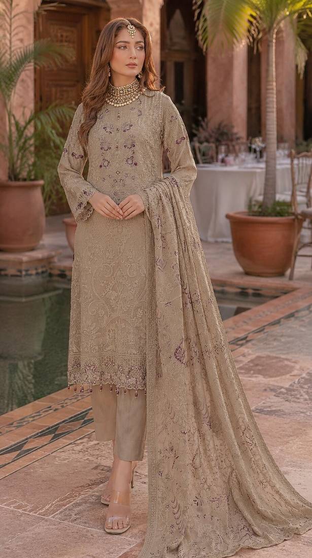 Brawon fox georgette embroidered semi stitched salwar suit