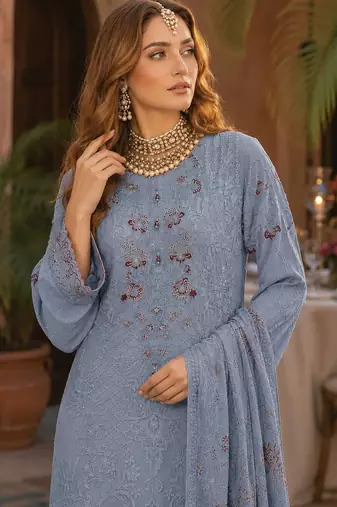 Light blue fox georgette embroidered semi stitched salwar suit