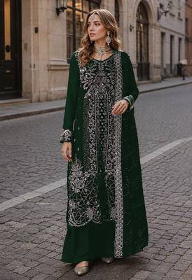 Green velvet suit with embroidery sequin work 1
