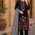 Black velvet semi stitched suit with embroidery sequence work