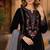 Black velvet semi stitched suit with embroidery sequence work