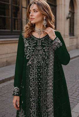Green velvet suit with embroidery sequin work 2