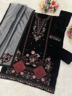 Black velvet suit with embroidery sequin work 3
