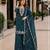 Teal chinon free size stitched plazzo suit with embroidered & bearts work