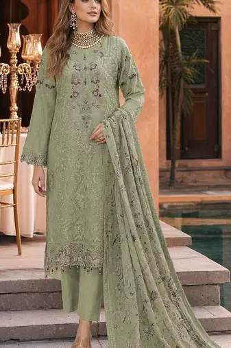Light sea green fox georgette embroidered semi stitched salwar suit